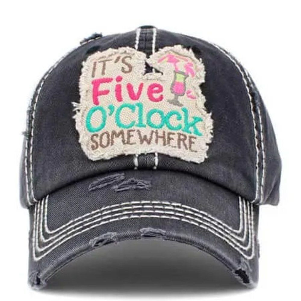 Black Its Five OClock Somewhere Ladies Ball Cap - Picture 2 of 5